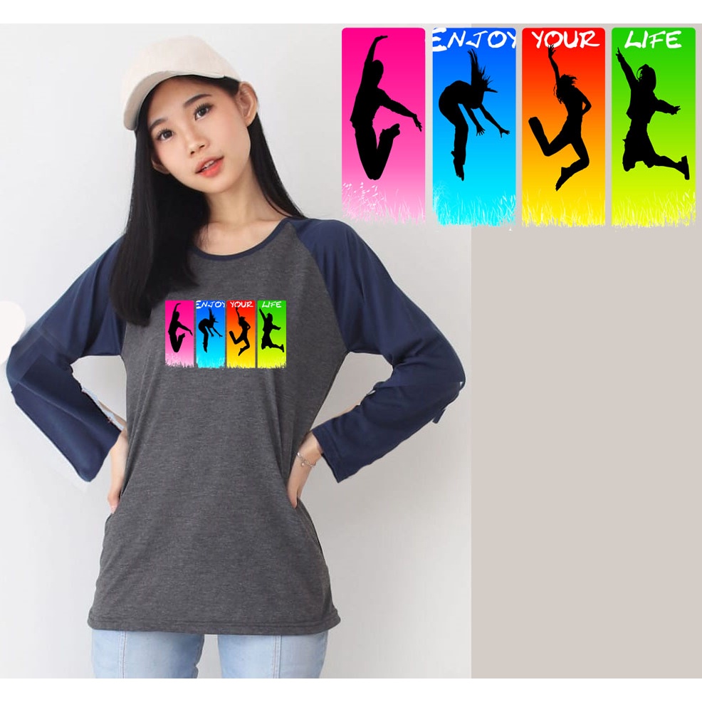 Kaos Raglan Abu Tua Lengan Panjang Gambar Enjoy