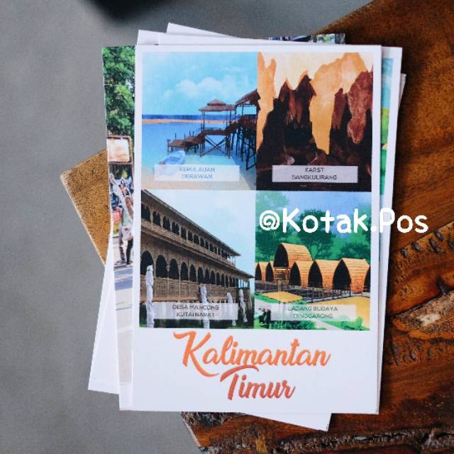 

KALTIM KALIMANTAN TIMUR IN 4 FRAMES ILUSTRASI VIEW INDONESIA UNIK KADO WISUDA KARTU POS POSTCARD