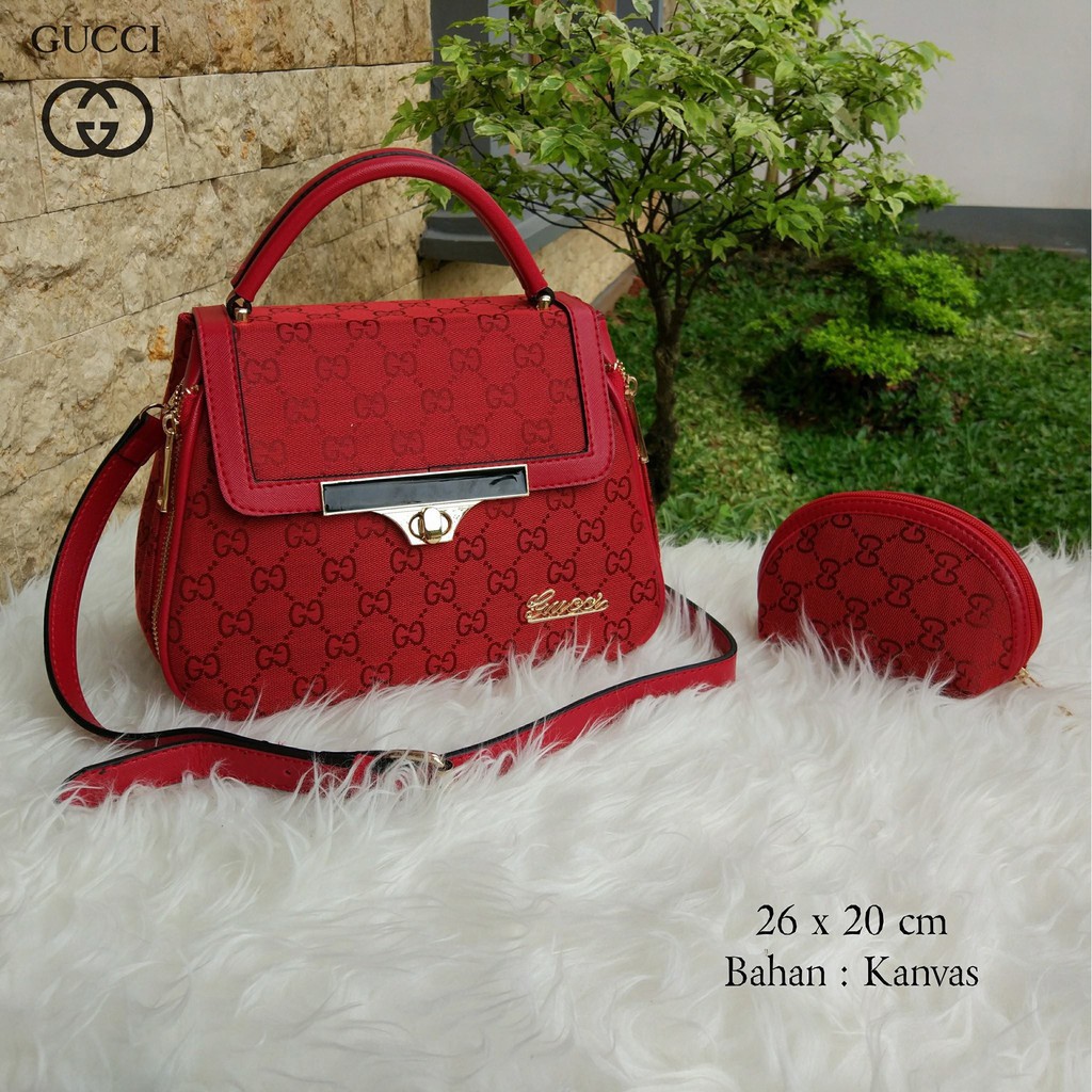 Terbaru GROSIR TAS JAKARTA WANITA BRANDED TAS KANTOR GUCCI ELEGANT MERAH RED