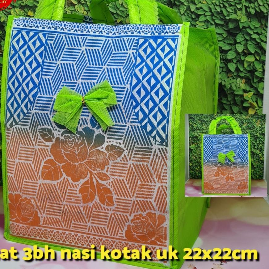 

WOW MURAH Tas Kain Spunbond Pita Renda Warna Tebal Kaku muat 3bh nasi box uk 22 LY4^