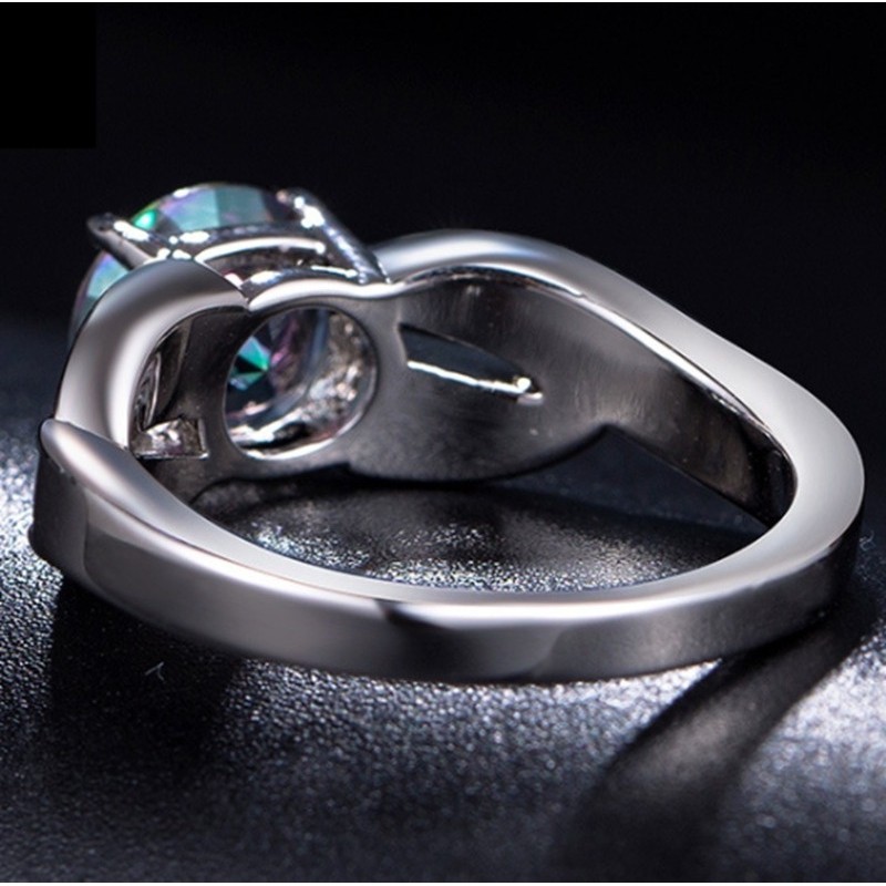 SeuSuk 10KT Black Gold Filled Topaz Stone Trendy White Fire Opal Ring For Women