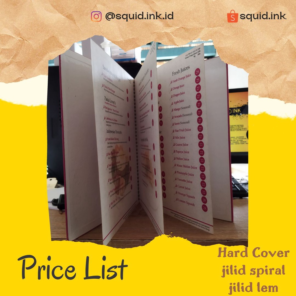 

[SQUID.INK] Pricelist / menu / daftar harga cafe restoran klinik HARD COVER jilid spiral A4 & A5