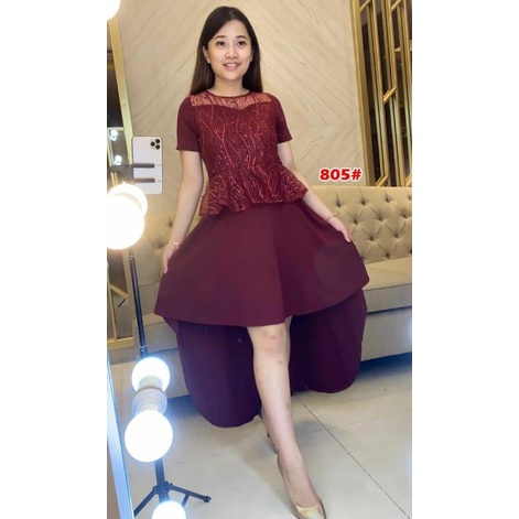 805# dress ekor scuba fashion wanita pesta