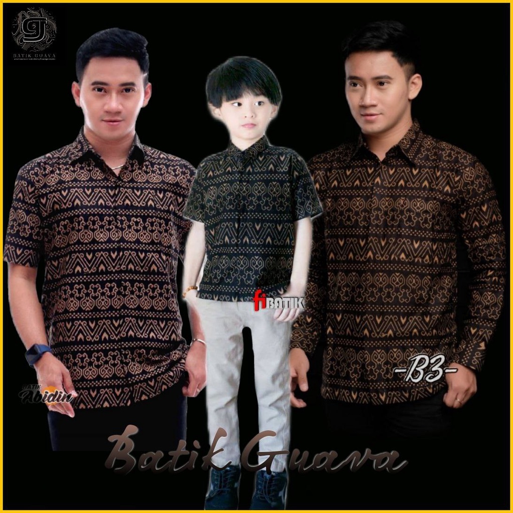 TERBARU COUPLE SWEET - COUPLE BATIK AYAH DAN ANAK COWOK BATIK HITAM COKLAT - BATIK GUAVA - BATIK PRIA