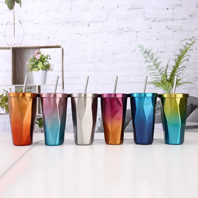 Tumbler Cup Stainless Gradient Geometric dan Polos TANPA MERK Starbucks Botol Minum Kopi