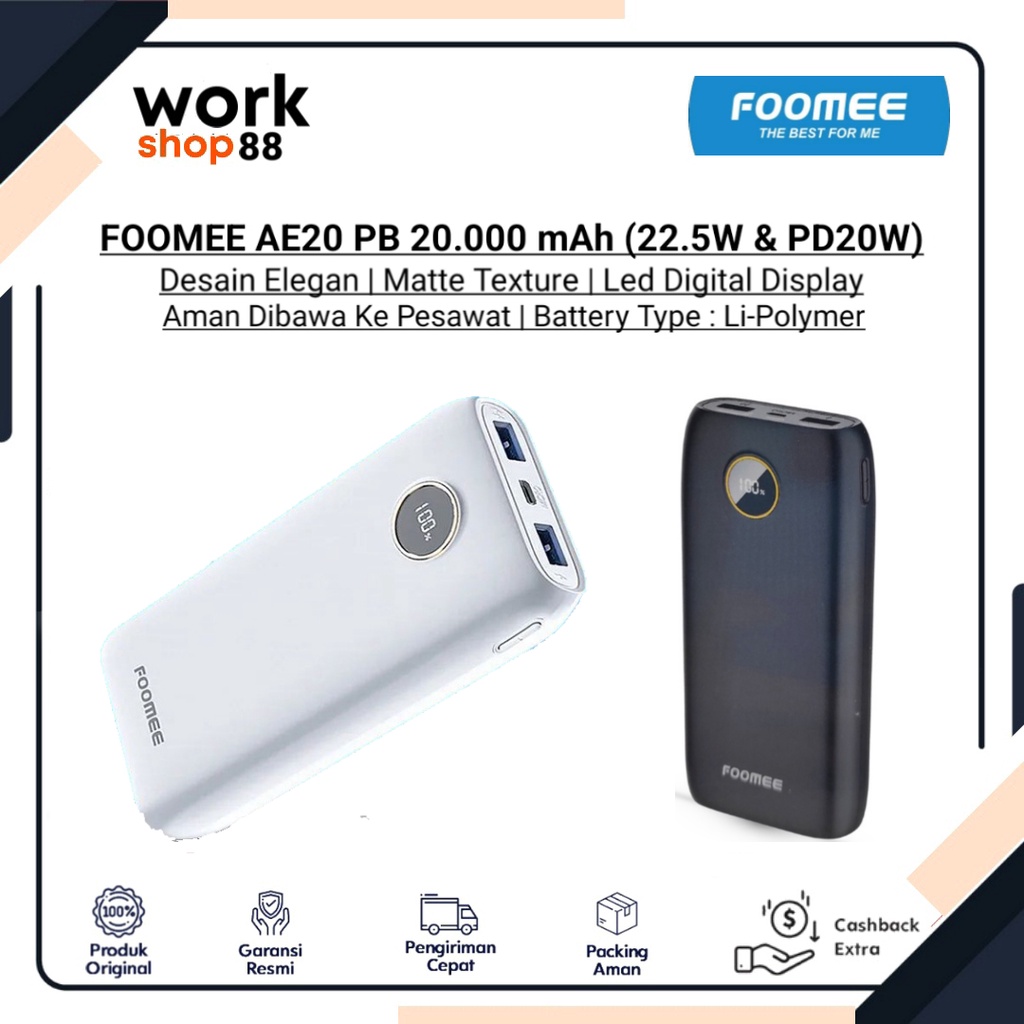 Produk Baru - FOOMEE AE20 Power Bank 20000 mAh 22.5W & PD 20W - New Original Garansi Resmi - PB Powe