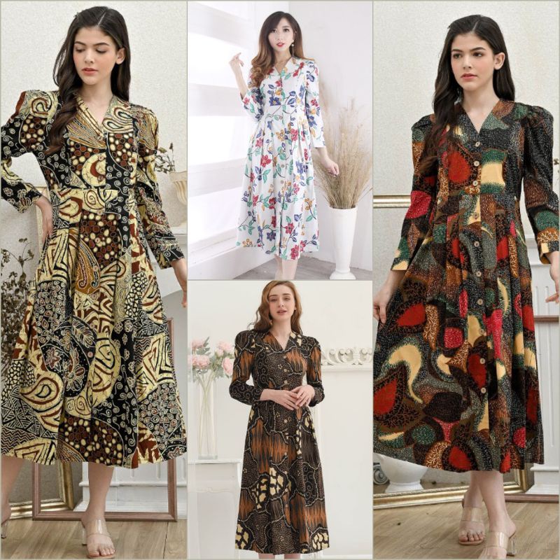 Dress Batik Wanita 258 Series /Batik Modern /Dress Batik Panjang/ Baju Lebaran