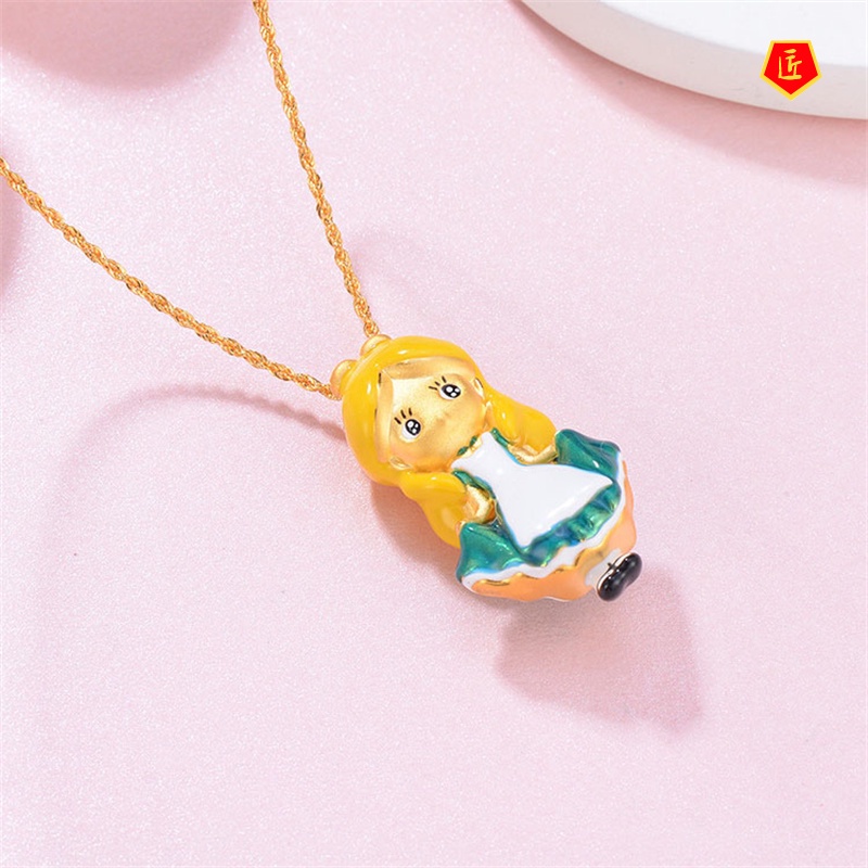 [Ready Stock]3D Gold Alice Princess Pendant Cartoon Cute Necklace