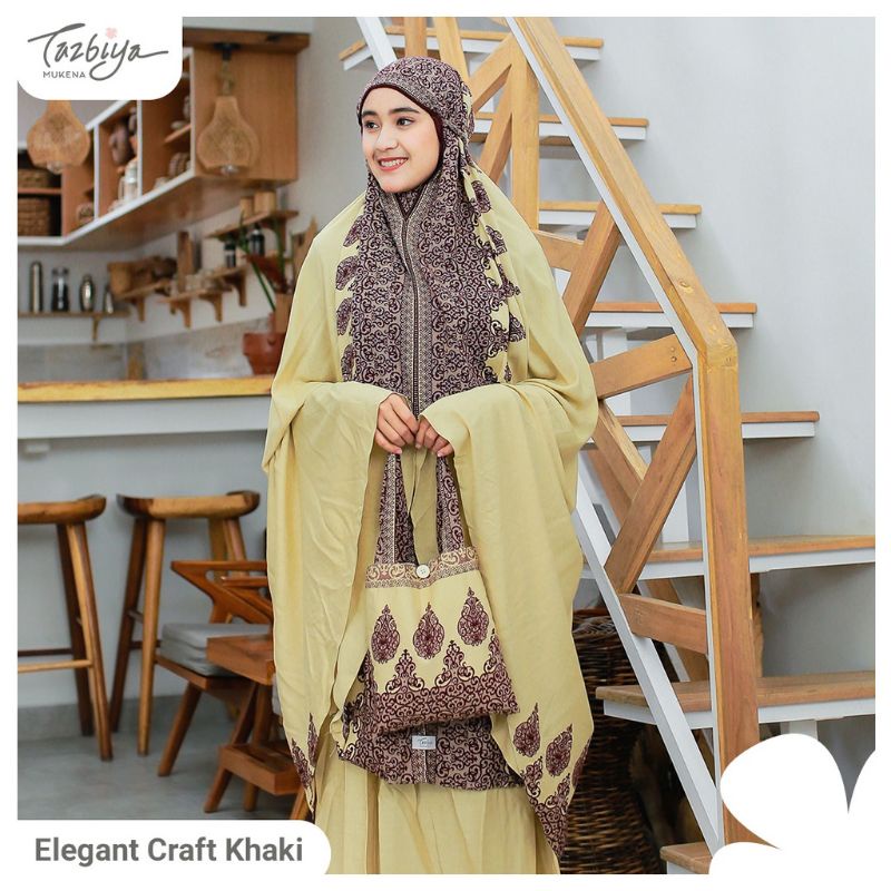 Mukena Tazbiya Sejadah Elegant Craft Khaki Dewasa Jumbo Katun Rayon Motif