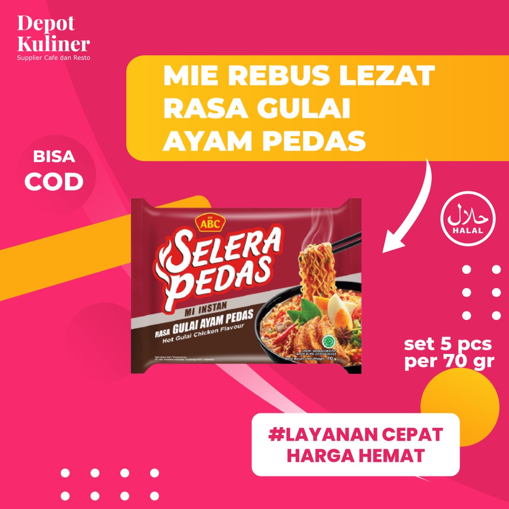 5 Pcs ABC Mie Instant Selera Pedas 70GR Gulai Ayam Pedas