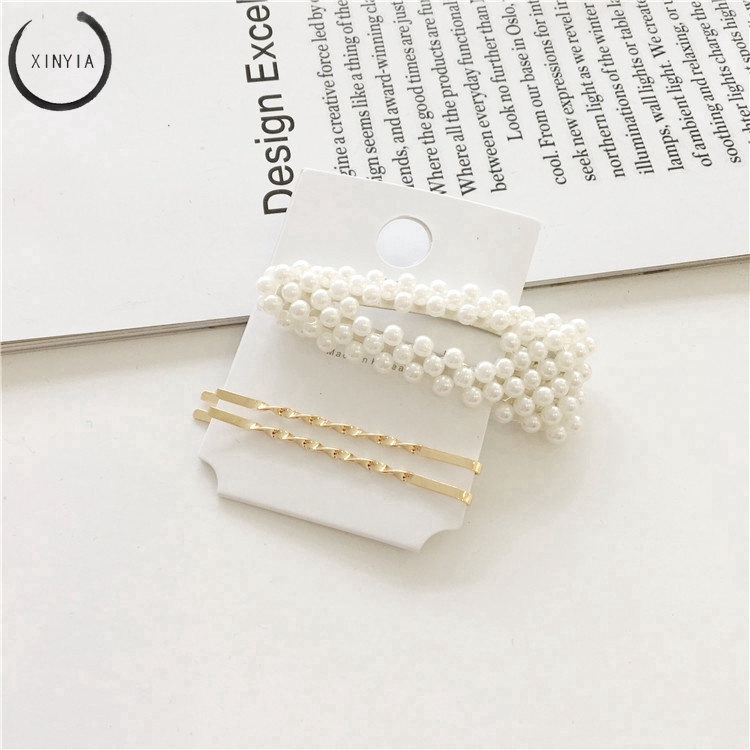 【7 groups】Korea Jepit Rambut metal pearl hairpin hairclips set