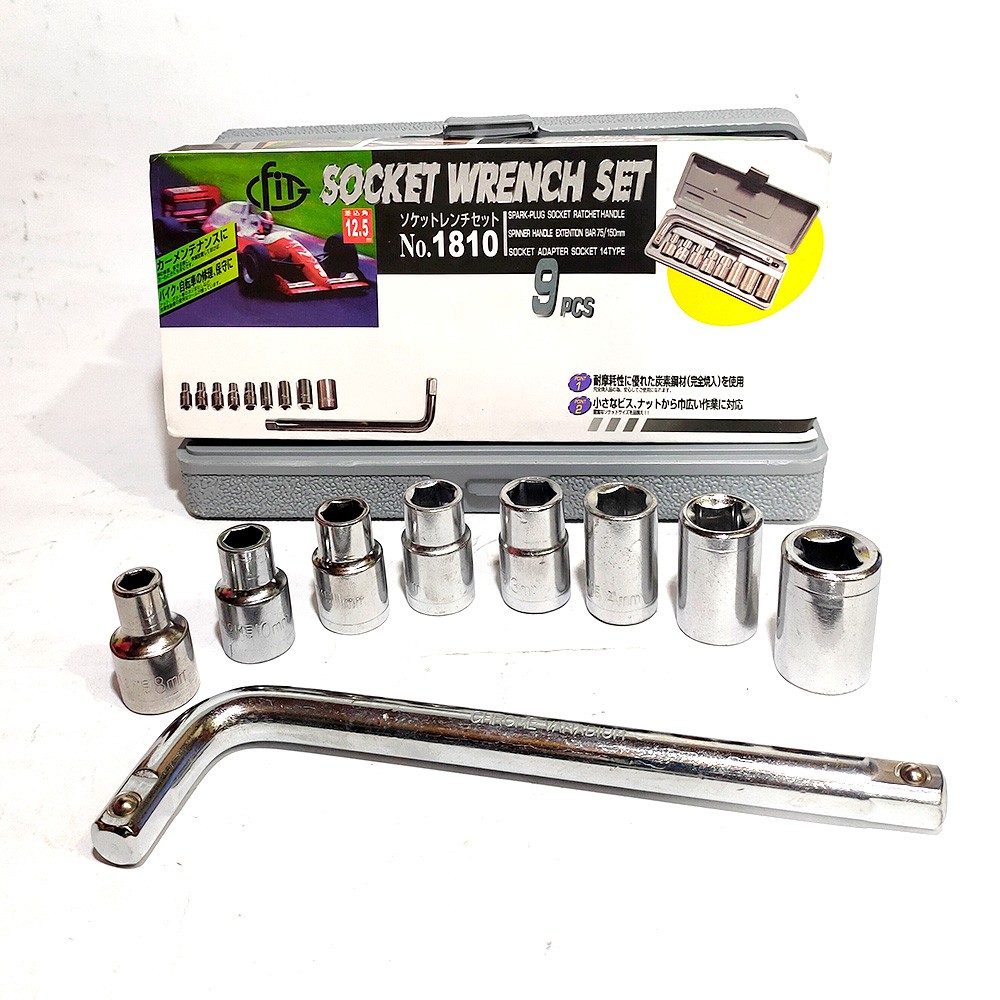KUNCI SHOCK L SET 9 PCS (8MM - 19MM) HEX BIT SOCKET 1/2 INCH