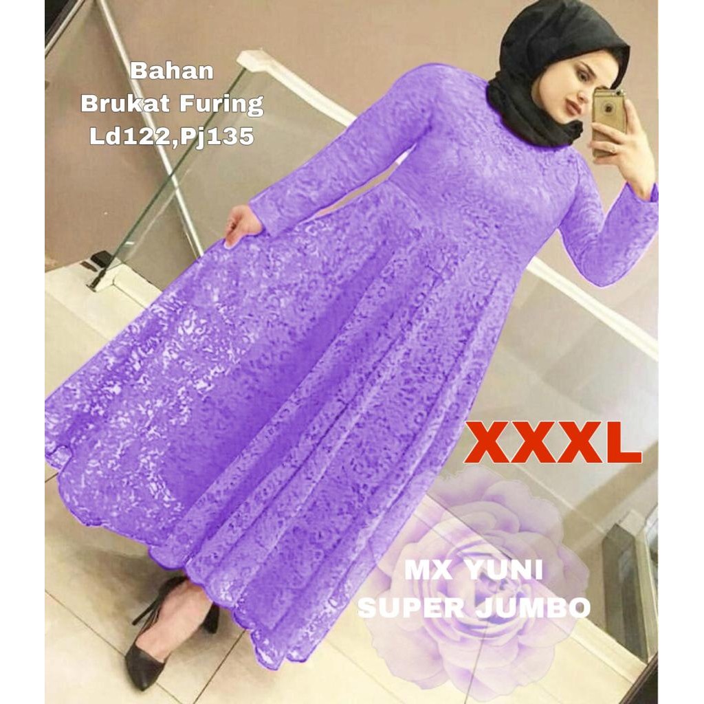 MAXI DRESS YUNI BRUKAT JUMBO rD / MAXI DRESS BRUKAT READY 3 UKURAN