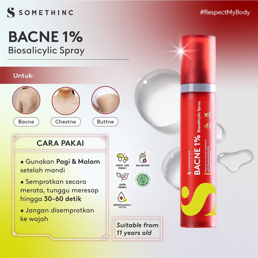 BPOM SOMETHINC Bacne 1% Biosalicylic Spray Punggung Badan Jerawat Biang Keringat Keringet