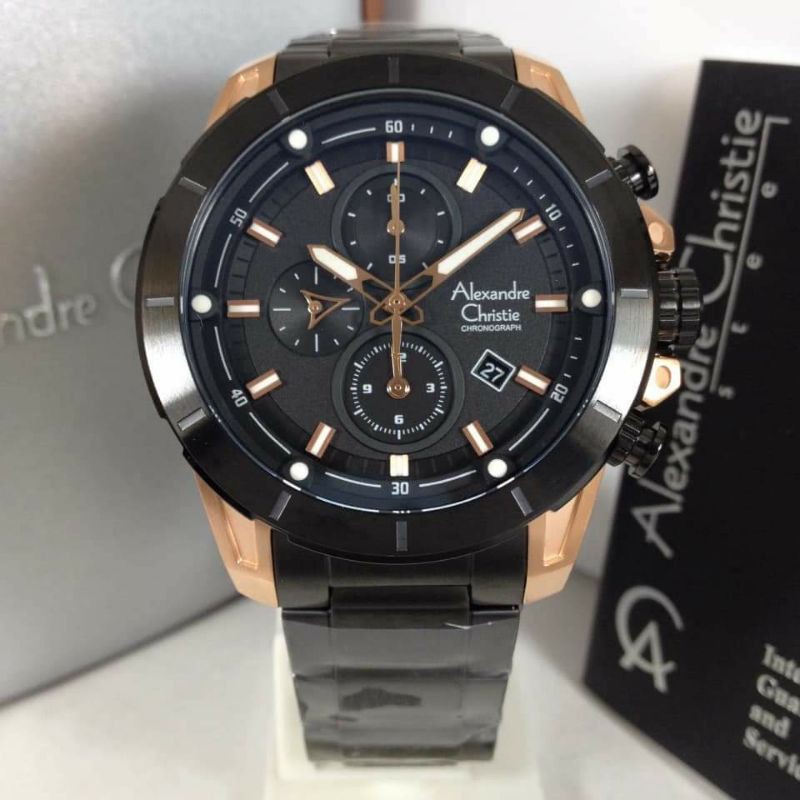 SALE PROMO TERMURAH Jam Tangan Pria Alexandre Christie AC 6522 ac6522 Black Rosegold Original 45mm