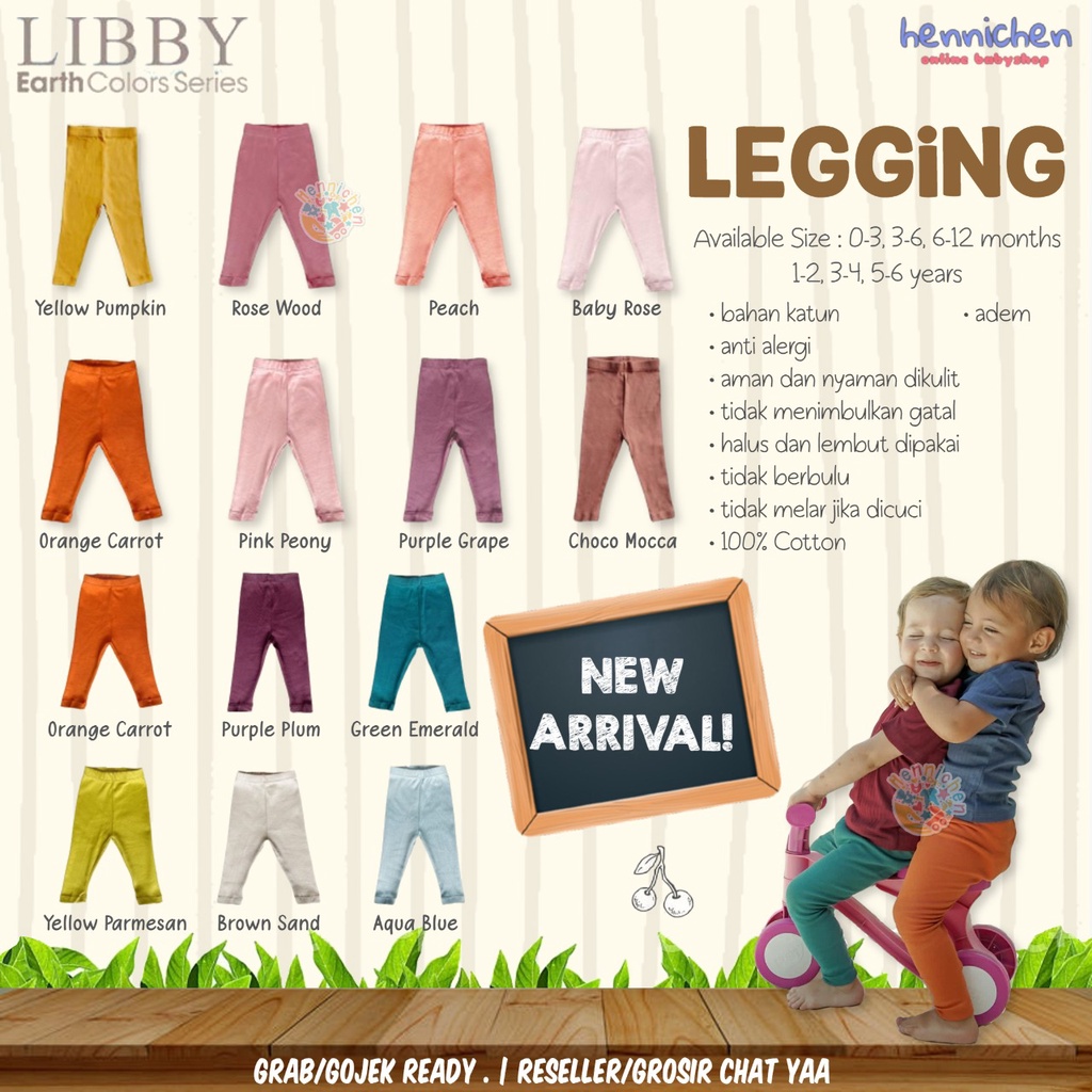 WARNA BARU Libby baby libby Earth Series Legging Rib Cotton 1-6 tahun legging anak perempuan legging unisex legging bayi Part 4