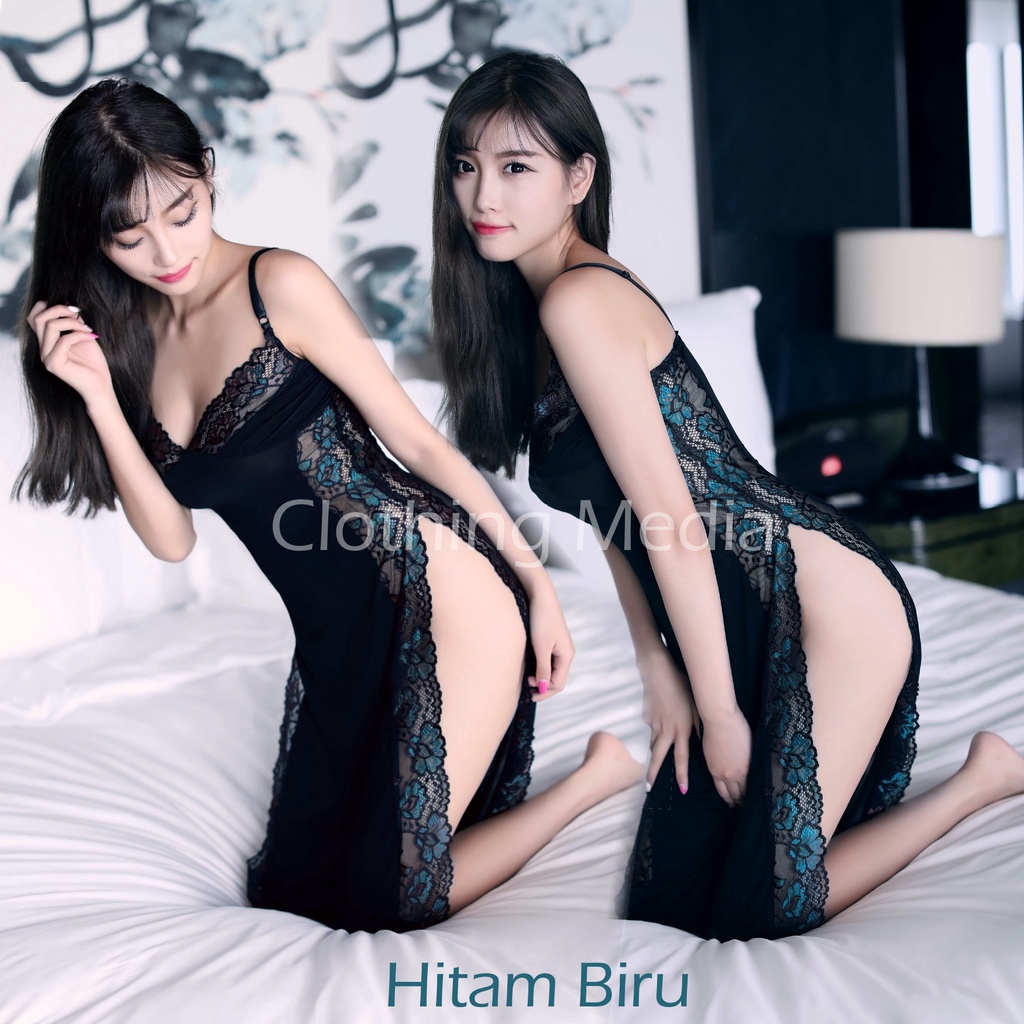 Lingerie Wanita Simpel Renda Babydoll Belahan Paha Sleepwear Klasik Lace