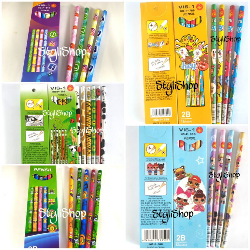 

Pensil Kayu 2B Vis-1 (Isi 1 lusin: 12pcs) Motif Binatang, Club Bola, Uang, dan Sosial Media