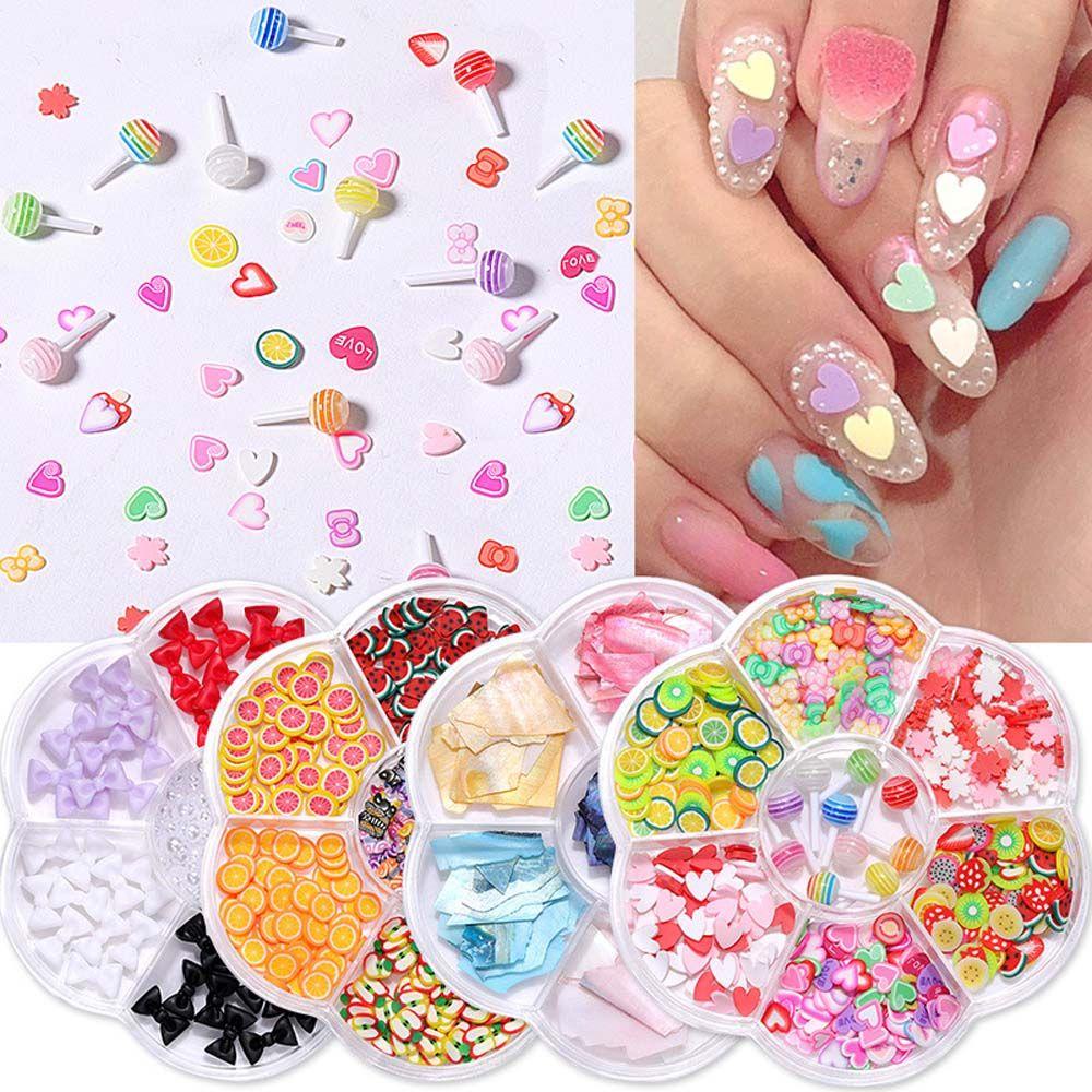 AUGUSTINA Agustina Mutiara Dekorasi Nail Art Roda Warna-Warni Lolipop Shell Irisan Manikur Alat Ukuran Campur 3D Kuku Rhinestones