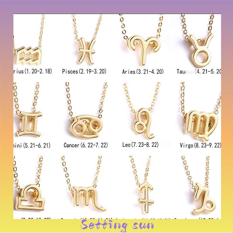 12 Zodiac Sign Constellation Pendant Kalung Untuk Wanita Pria Kalung Perhiasan Fashion Hadiah Ulang Tahun Pabrik Grosir TN