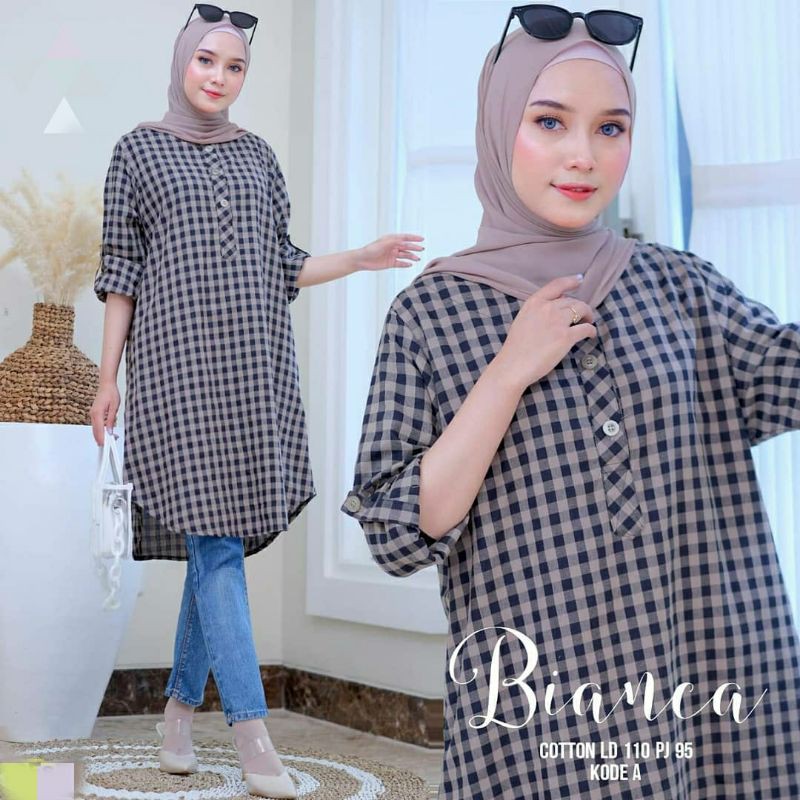 Tunik motif kotak Bianca Bisa COD