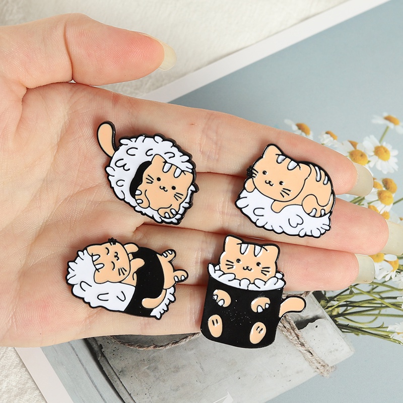 Bros Pin Enamel Bentuk Kartun Sushi Kucing Lucu Untuk Hadiah Teman