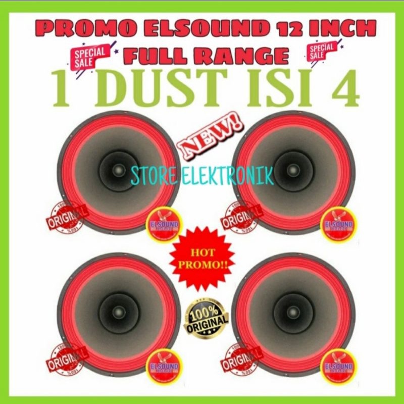 PROMO 1 Dust ( 4 PCS ) Speaker ELSOUND 12 INCH Corong Merah Full Range / Harga Lebih Murah