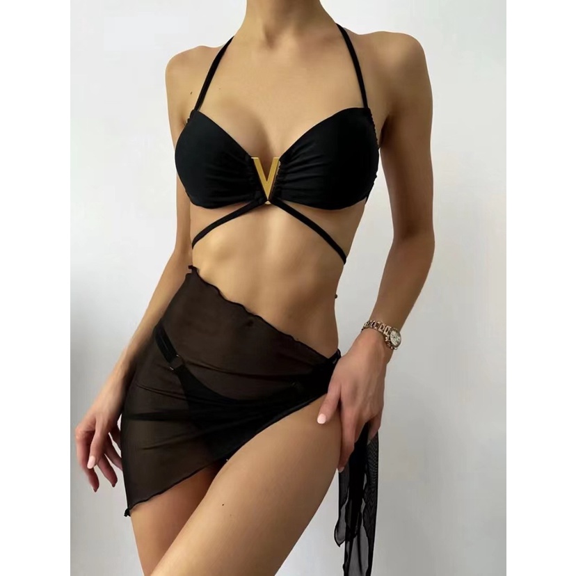 【AMY J】Bikini  Sexy  3-Piece Set  Black Bathing Suit 7466