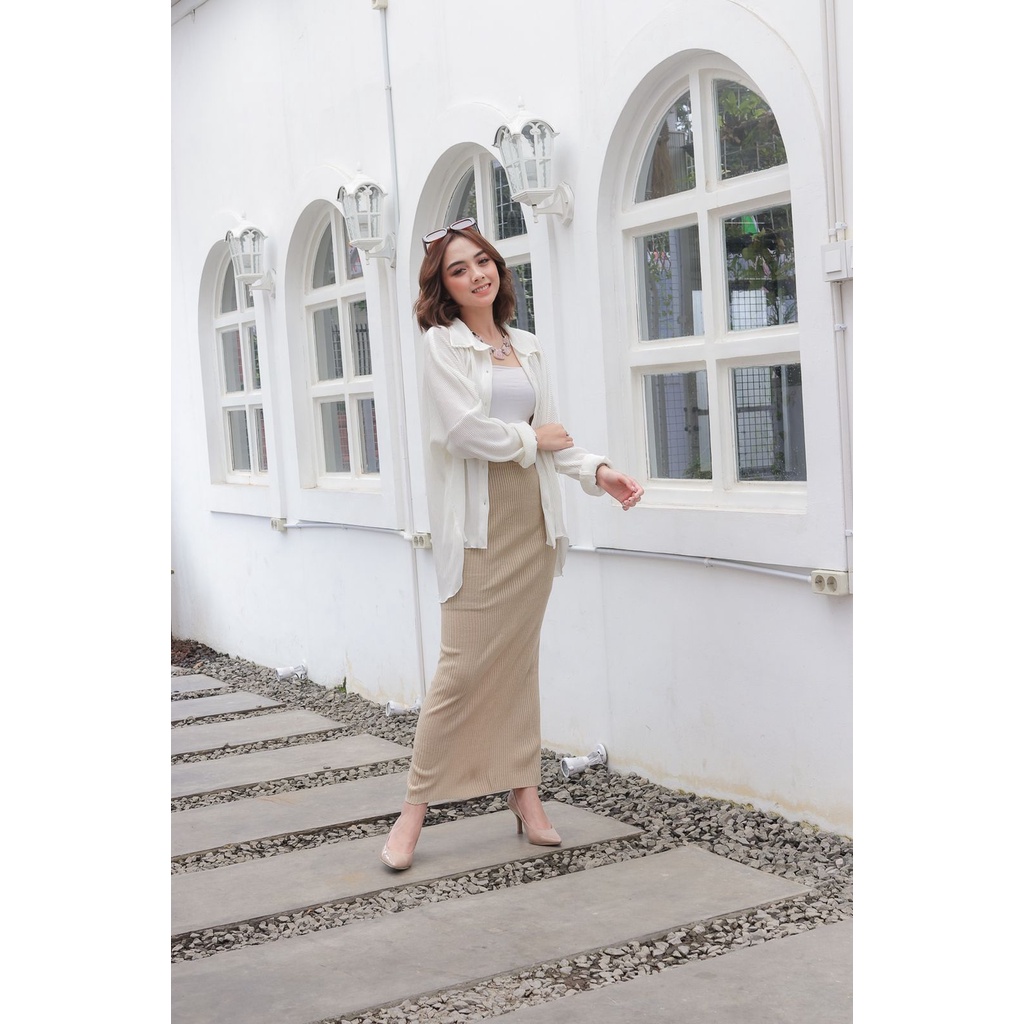 Aline span plisket skirt | rok wanita | bawahan muslim wanita-Creamy