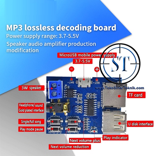 Kit Module Decoder Amplifier Board MP3 Player Output to Headphone / Stereo TF Card U Disk Decoding Player