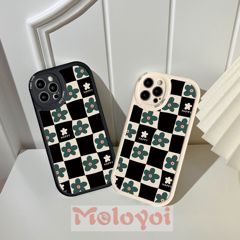Soft Case Silikon TPU Motif Bunga Kotak-Kotak Untuk IPhone 8Plus XR 7Plus 11 12 13 Pro MAX X XS MAX 7 8 6 6s Plus SE 2020