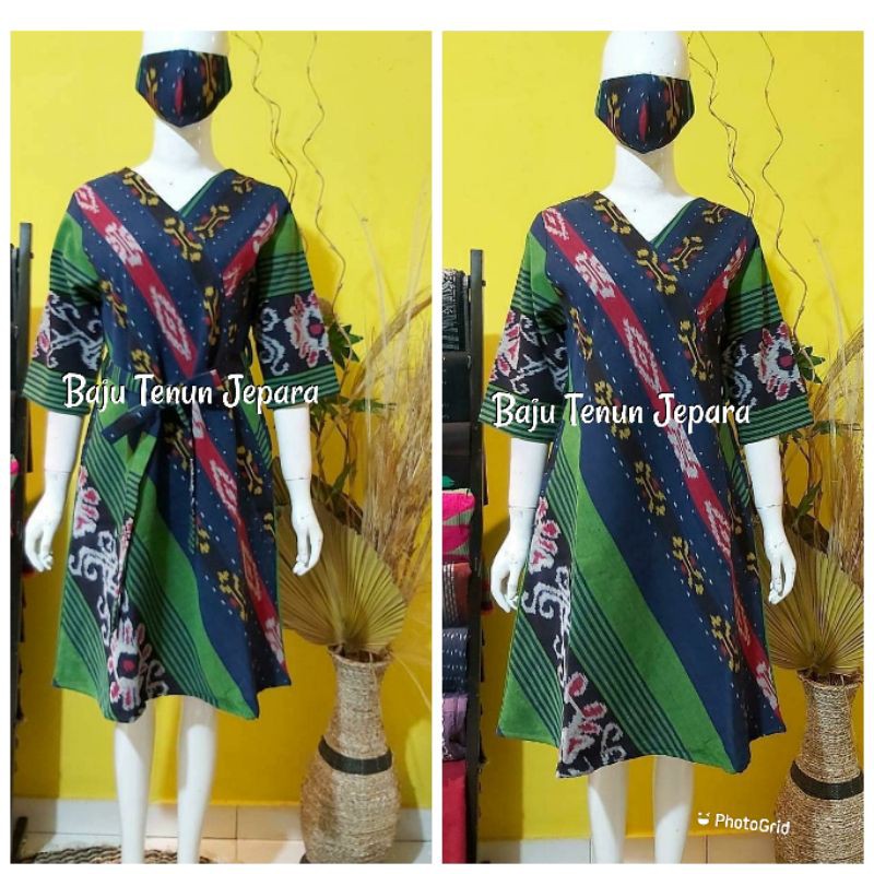 Dress serong baju tenun jepara ikat pinggang aktif DTB60