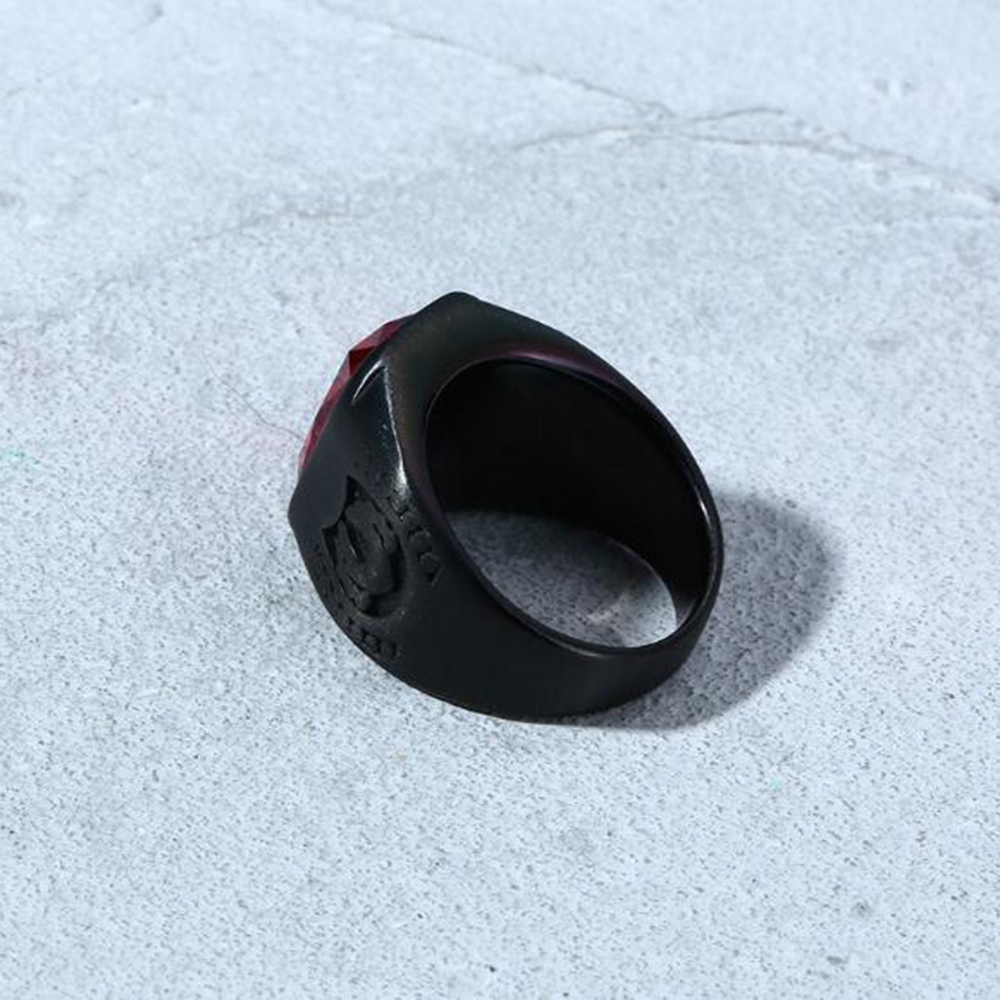 Cincin Bahan Titanium Steel Hias Batu Ruby Merahhitam Gaya Punk Untuk Priawanita