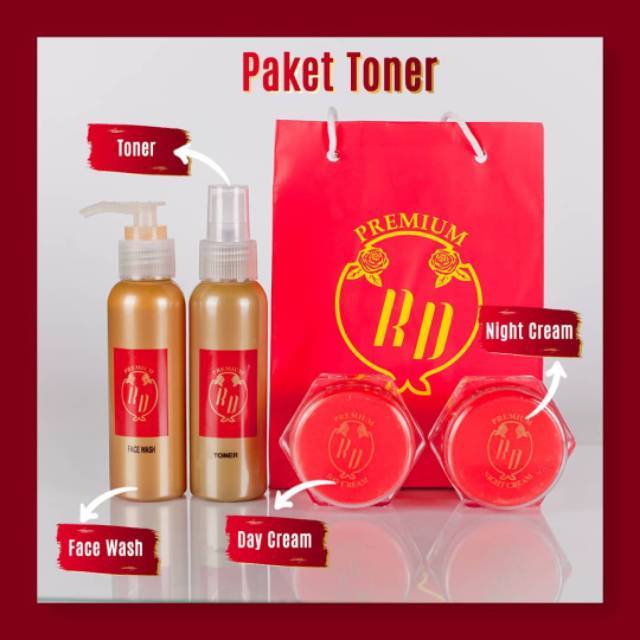 PAKET Toner Cream RD original/Cream RD RED Premium Red Premium CV HJ ARNI Paket cleanser dan Toner