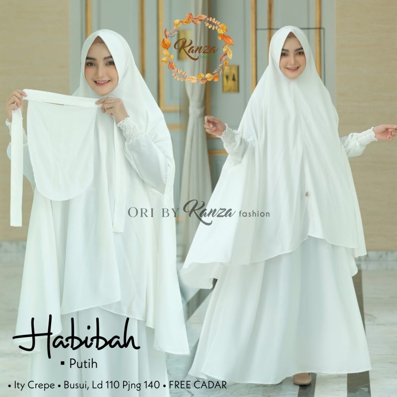 Gamis Syari Muslimah Set Jilbab HABIBAH SYARI Ori Kanza Fashion-Putih