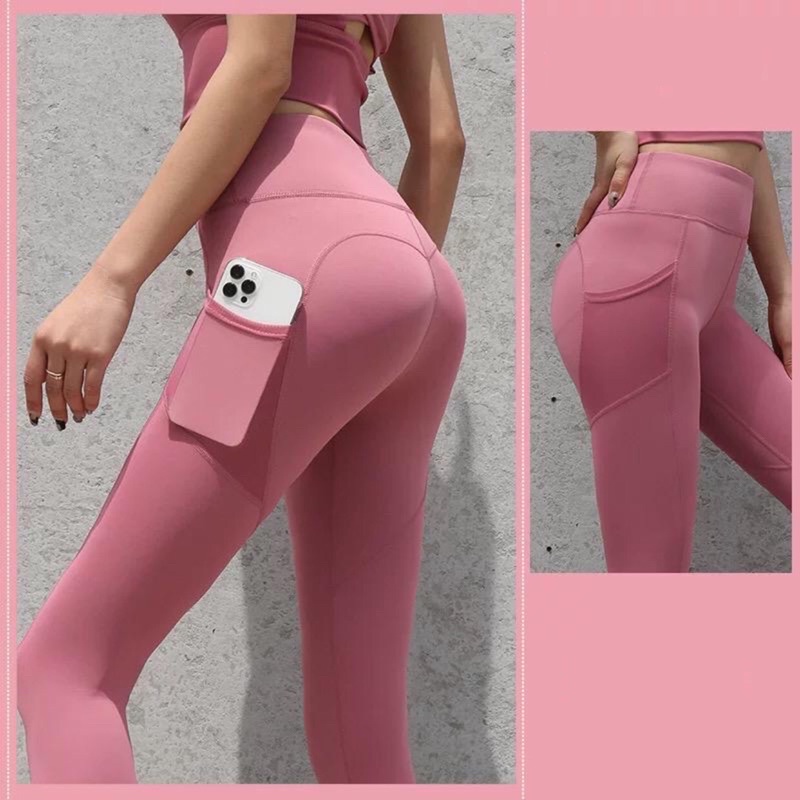 Legging Senam Import Celana Olahraga Gym Nylon Premium HW Highwaist Kantong