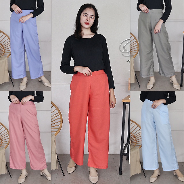 IZANY Celana Panjang Wanita / Celana Kulot Karet Belakang Plain Polos