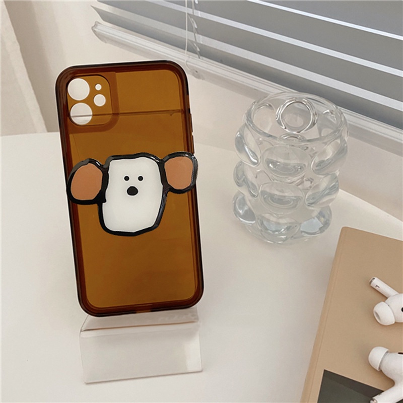 Case Pelindung Transparan Motif Kartun Anjing Telinga Besar Dengan Holder Untuk Iphone 14 7 8 SE2020 7 + 8 PLUS 11 12 13 PRO MAX