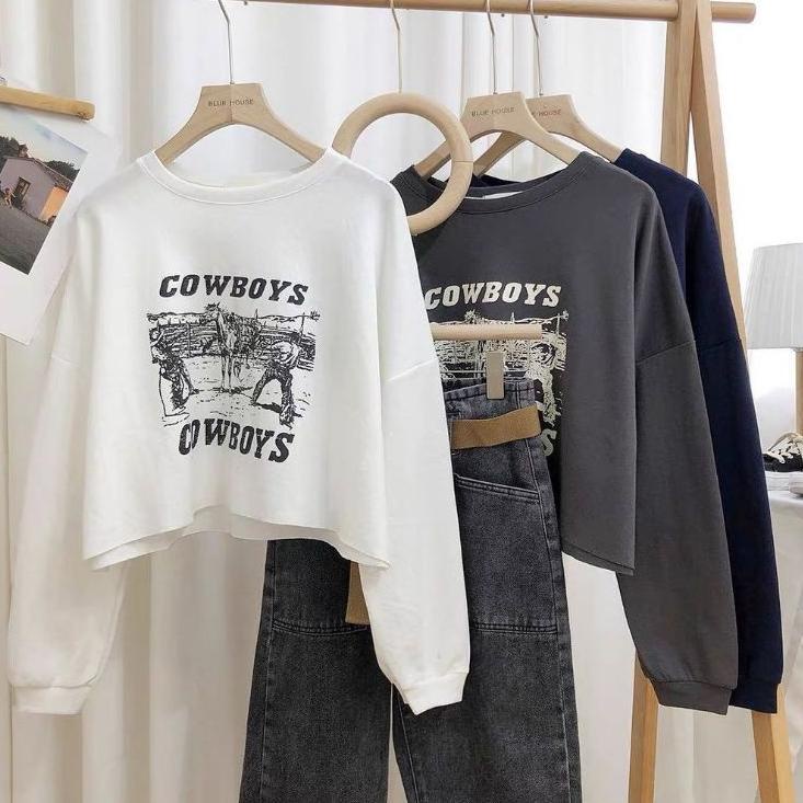 GSC - Cowboys Sweater CROP OVERSIZE - CREWNECK SWEATER WANITA - PAKAIAN WANITA TERLARIS