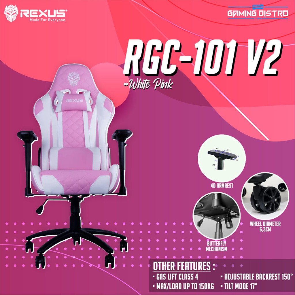 Rexus Gaming Chair - Kursi Gaming Rexus RGC 101 White Pink