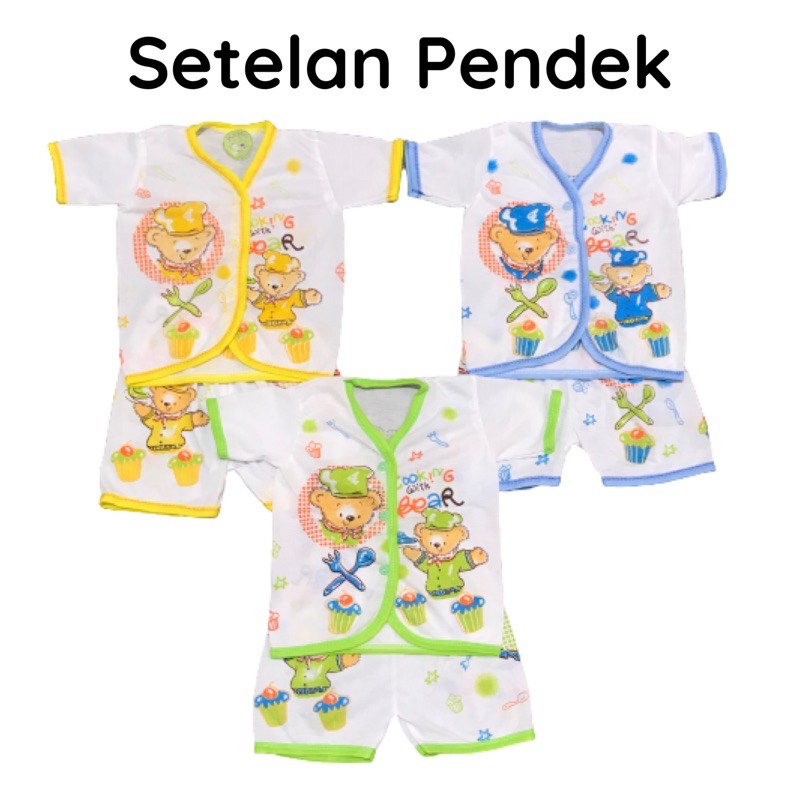 (Isi 3) Setelan Baju Bayi Lengan Pendek Motif