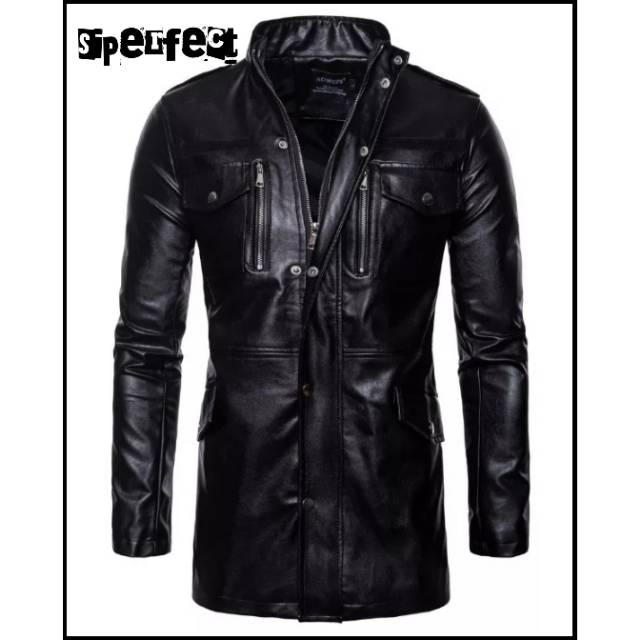 Jaket jubah pria semi kulit lengan panjang