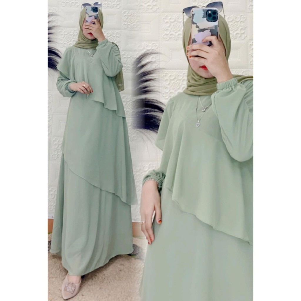 Gamis Malaysia Miring Selempang Warna Mintz Model Gamis Terbaru 2021 Shopee Indonesia