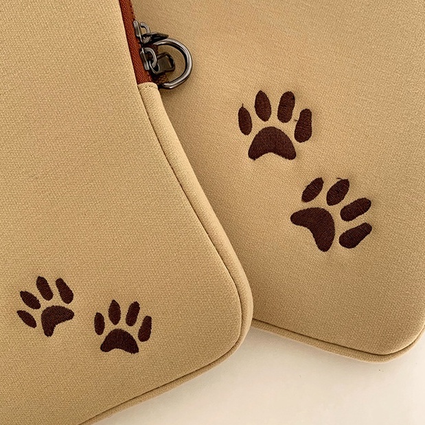 Sleeve Pouch Sarung Tas Bag Case Ipad Tab Tablet Macbook Air Pro Laptop Asus Acer Lenovo HP Huawei 11 12 13 14 15 inch Motif Gambar Kucing Cat Warna Coklat Cream Lucu Cute Murah Korean Model Tali Selempang Jinjing Bahu Pundak