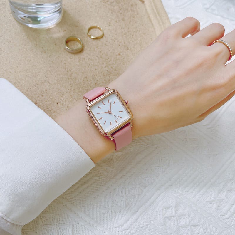 Jam Tangan Analog Petak Casual Korean Fashion Import Jam Tangan Murah-PINK