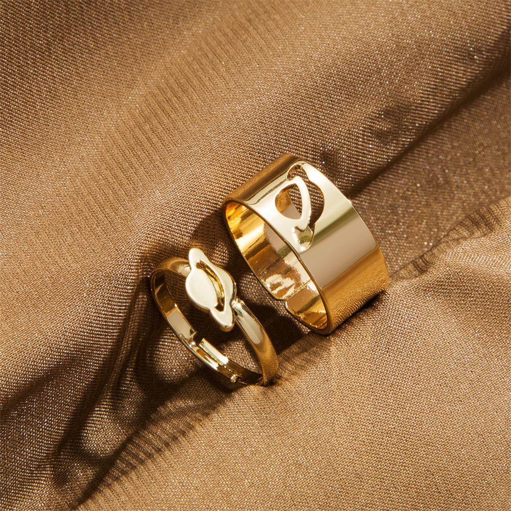 Solighter Pesawat Luar Angkasa Cincin Jari Perhiasan Fashion Geometri Perak Perhiasan Aksesoris Pasangan Ekor Ring