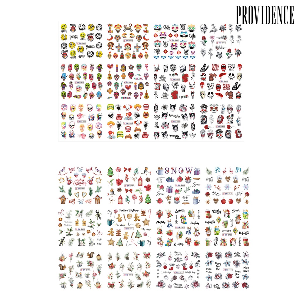 Stiker Kuku Pola Tengkorak Pohon Natal Halloween Dapat Dilepas Untuk Dekorasi Nail Art