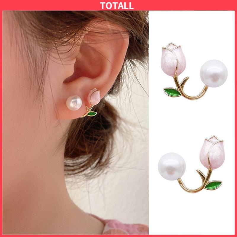 COD Hiasan Mutiara Imitasi Bunga Tulip Temperamen Anting Modis Manis-Totall