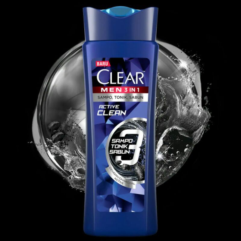 Clear Men 3 in 1 Active Clean Sampo Tonik Sabun 160ml