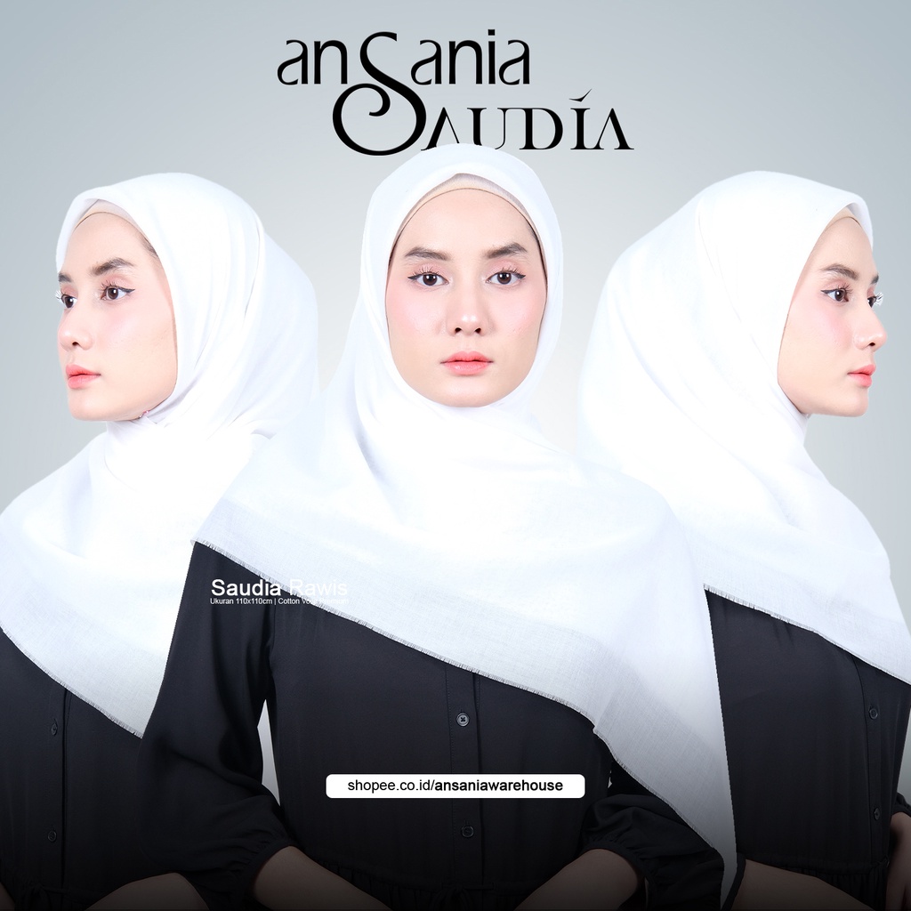 Saudia Rawis Segi Empat - Hijab Kerudung Jilbab Saudia Rawis Polos Putih Tulang - Ansania Warehouse
